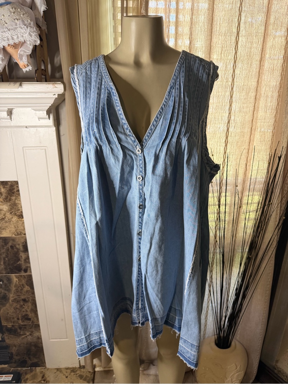 Free People Light Blue Sleeveless Denim Tunic